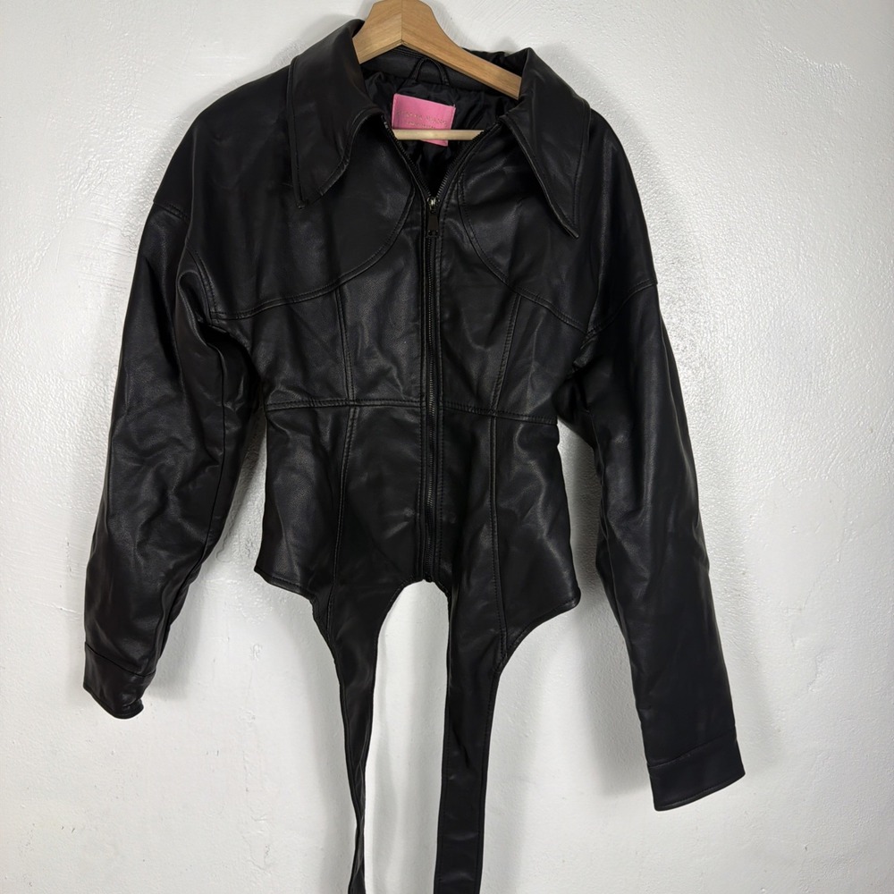 Azalea Wang Faux Leather Black Corset Jacket S Contemporary‎ Modern